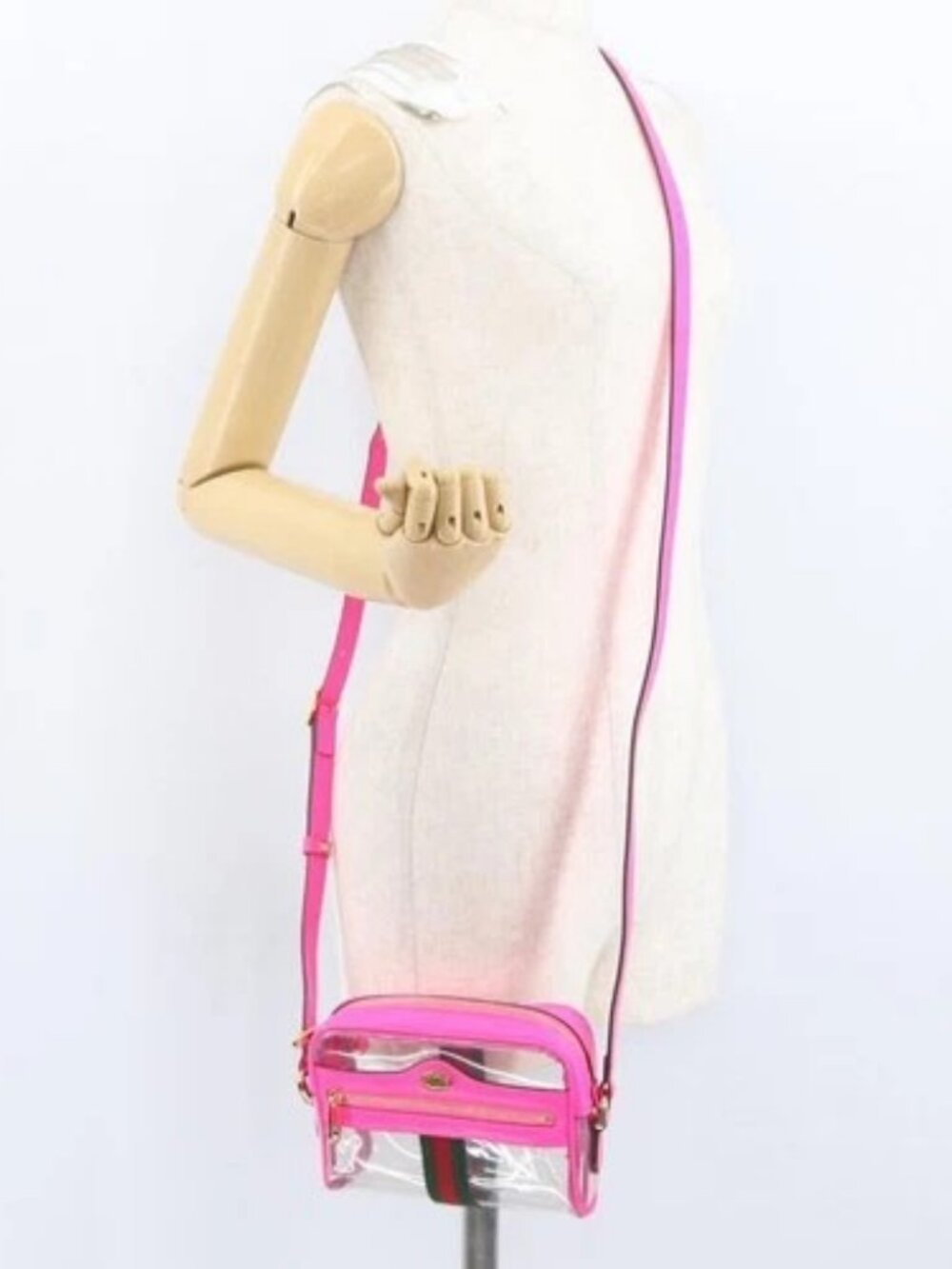 GUCCI Web Sherry Line Shoulder Bag Vinyl Clear Pink 517350 Auth YKZ583A - Picture 14 of 16